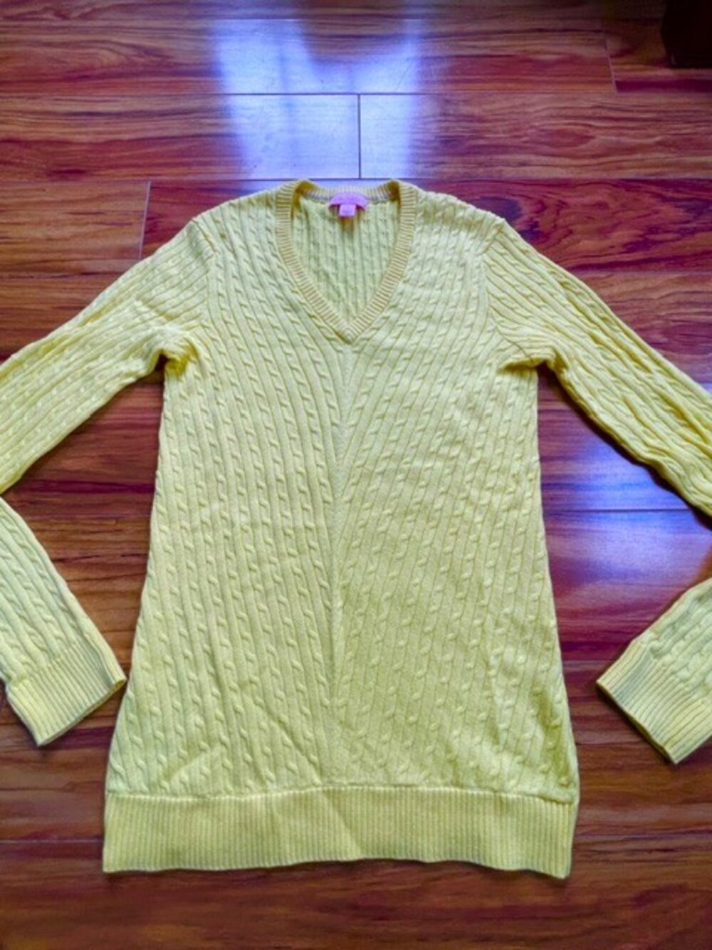 Lilly Pulitzer Women's V-Neck Cable Knit Long Sleeve Sweater, Yellow, Size S - Picture 2 of 7